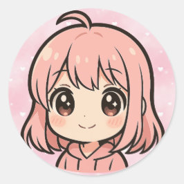 Cute Kawaii Anime Girl Face Sticker ラウンドシール