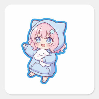 Cute Kawaii Anime Girl Sticker スクエアシール