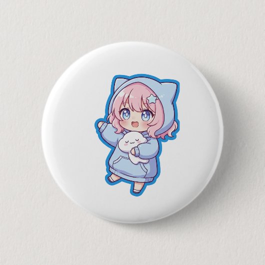 Cute Kawaii Anime Girl Sticker 缶バッジ (正面)
