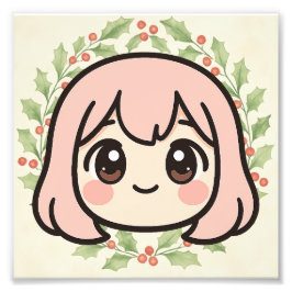 Cute Kawaii Anime Girl Wood Wall Art フォトプリント
