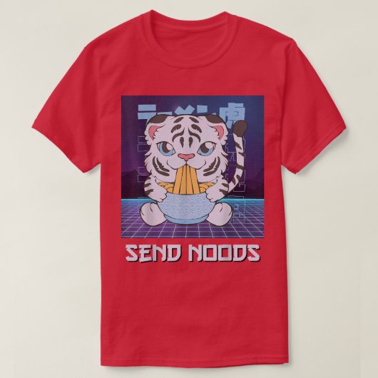 Cute Kawaii Anime WhiteTiger Ramen SendNoods Retro Tシャツ (デザイン正面)