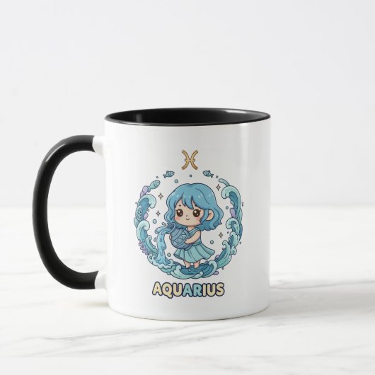 Cute Kawaii Aquarius Zodiac Sign マグカップ (左)
