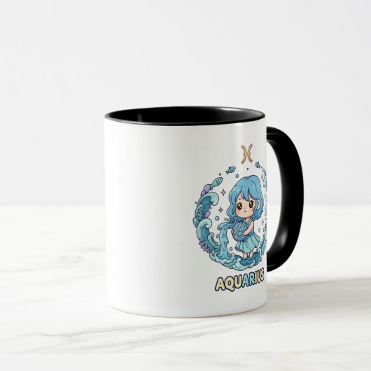 Cute Kawaii Aquarius Zodiac Sign マグカップ (正面右)