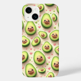Cute Kawaii Avocado and Pink Hearts Pattern Sweet  Case-Mate iPhone 14ケース