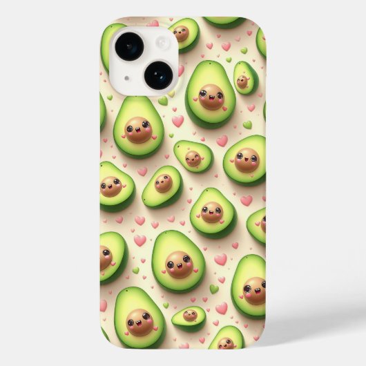 Cute Kawaii Avocado and Pink Hearts Pattern Sweet  Case-Mate iPhoneケース (裏面)