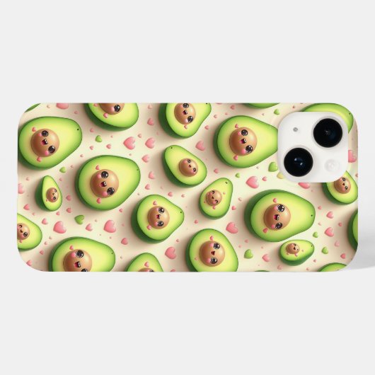Cute Kawaii Avocado and Pink Hearts Pattern Sweet  Case-Mate iPhoneケース (裏面 (横))