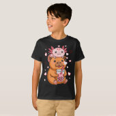 Cute Kawaii Axolotl Capybara Bubble Tea Boys Girls Tシャツ (正面フル)