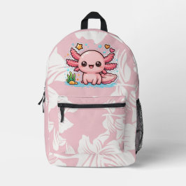Cute Kawaii Axolotl Pink Aesthetic School Backpack プリントバックパック