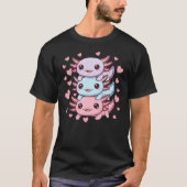 Cute Kawaii Axolotl Stack with Hearts Tシャツ (正面)