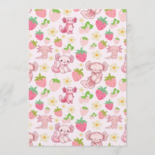 Cute Kawaii Axolotl & Strawberry Seamless Pattern 招待状 (正面)