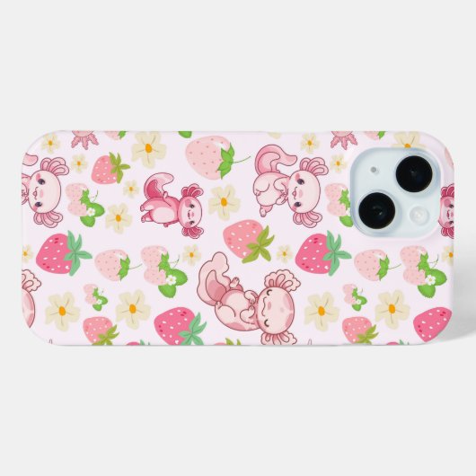 Cute Kawaii Axolotl & Strawberry Seamless Pattern Case-Mate iPhoneケース (裏面 (横))