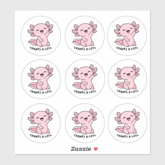 Cute Kawaii Axolotl Thank You Sticker Sheet  シール (シート)