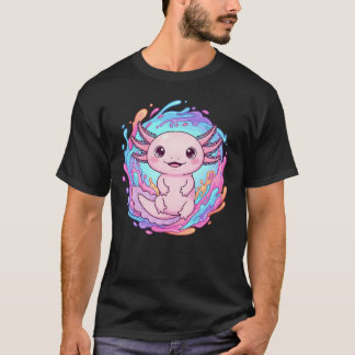 Cute Kawaii Axolotl Water Splash Art Tシャツ