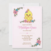 Cute Kawaii Baby Chick Baby Shower Invitation Pink 招待状 (正面)