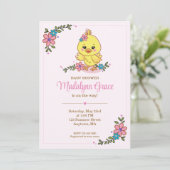 Cute Kawaii Baby Chick Baby Shower Invitation Pink 招待状 (スタンド正面)