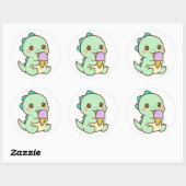 Cute Kawaii Baby Dinosaur Eating Ice Cream Sticker ラウンドシール (シート)