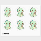 Cute Kawaii Baby Dinosaur with Flower Sticker ラウンドシール (シート)