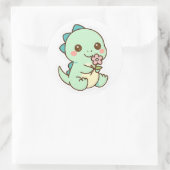 Cute Kawaii Baby Dinosaur with Flower Sticker ラウンドシール (バッグ)