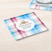 Cute Kawaii Baby-Q Gender Reveal Party スクエアペーパーコースター (アングル)