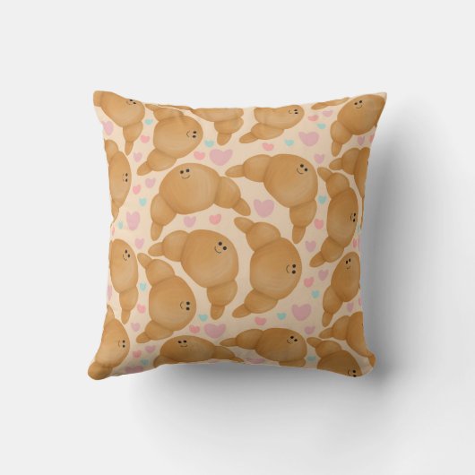 Cute Kawaii Bakery Happy Croissant Pastel クッション (裏面)