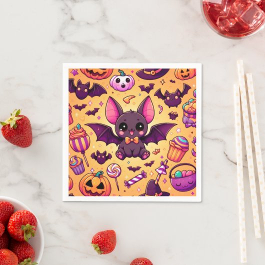 Cute kawaii bat candy halloween スタンダードカクテルナプキン (インサイチュ)