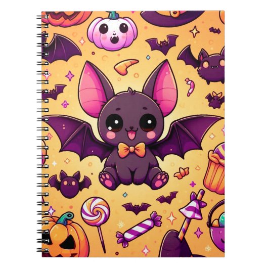 Cute kawaii bat candy halloween ノートブック (正面)