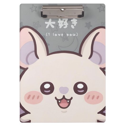 Cute Kawaii Bat Clipboard - "Daisuki" (I Love You) クリップボード (正面)