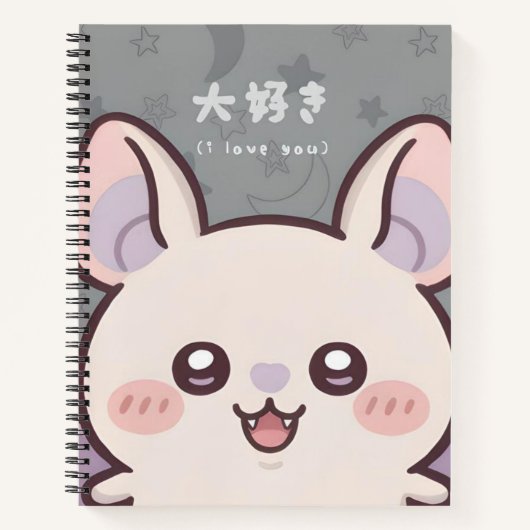 Cute Kawaii Bat Notebook - "Daisuki" (I Love You)  ノートブック (正面)
