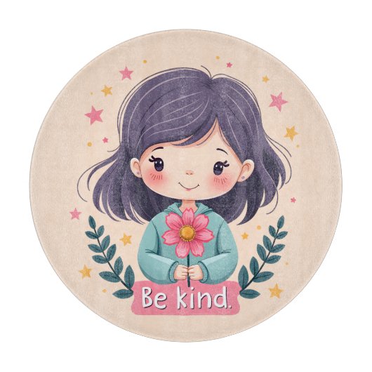 Cute Kawaii "Be Kind" Illustration カッティングボード (正面)