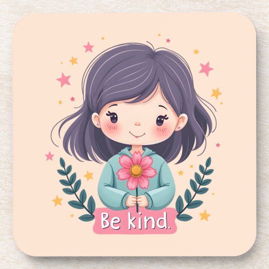 Cute Kawaii "Be Kind" Illustration コースター (正面)