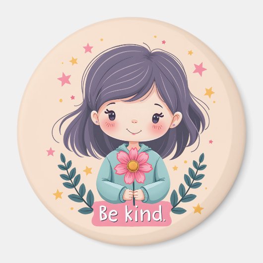 Cute Kawaii "Be Kind" Illustration マグネット (正面)