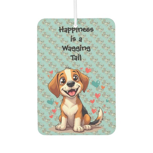 Cute Kawaii Beagle with Hearts Playful Dog カーエアーフレッシュナー (正面)