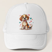 Cute Kawaii Beagle with Hearts Playful Dog キャップ (正面)