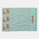 Cute Kawaii Beagle with Hearts Playful Dog Art キッチンタオル (横)