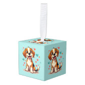 Cute Kawaii Beagle with Hearts Playful Dog Art キューブオーナメント (正面アングル)