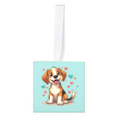 Cute Kawaii Beagle with Hearts Playful Dog Art キューブオーナメント (正面)