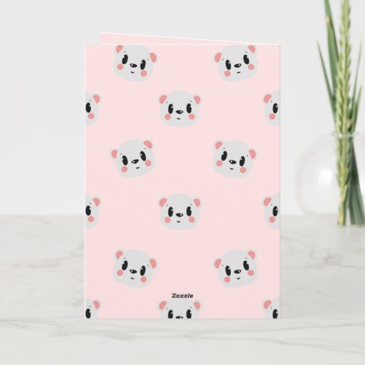 Cute Kawaii Bear Face Pattern on Pastel Pink カード (裏面)