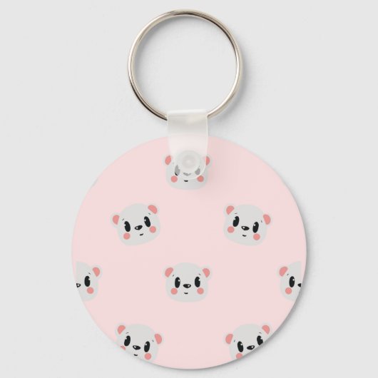 Cute Kawaii Bear Face Pattern on Pastel Pink キーホルダー (正面)