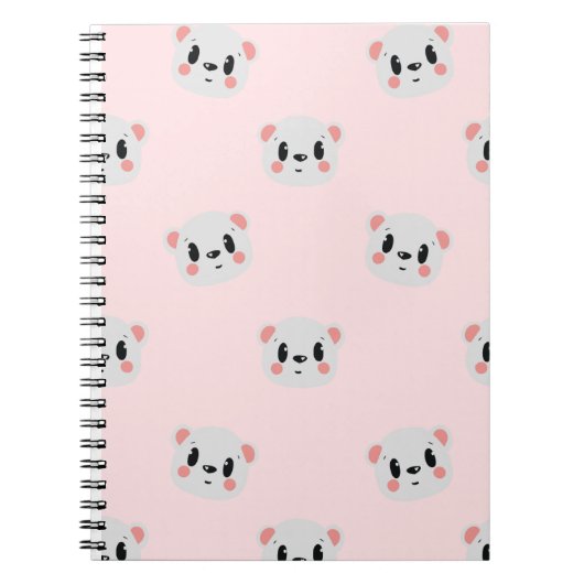 Cute Kawaii Bear Face Pattern on Pastel Pink ノートブック (正面)