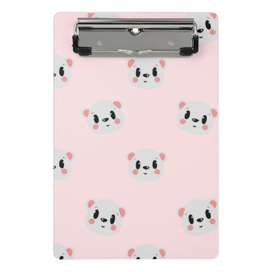 Cute Kawaii Bear Face Pattern on Pastel Pink ミニクリップボード (正面)