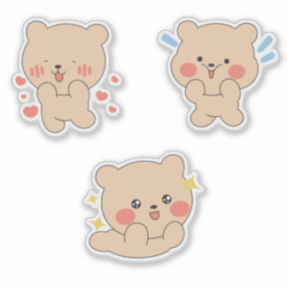 Cute Kawaii Bear Sticker | Adorable Blushing Bear  シール