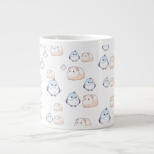 Cute Kawaii Birds and Guinea Pigs.Kawaii vibes for ジャンボコーヒーマグカップ (正面)