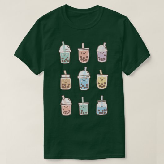 Cute Kawaii Boba Anime Bubble Tea Pastel  799 Tシャツ (デザイン正面)