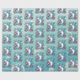 Cute Kawaii Boba Shark Pattern  ラッピングペーパー