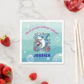 Cute Kawaii Boba Shark Personalized Baby Shower スタンダードカクテルナプキン (インサイチュ)