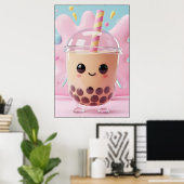 Cute Kawaii Bubble Tea Character Poster ポスター (ホームオフィス)