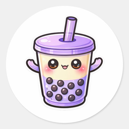 Cute Kawaii Bubble Tea Cup ラウンドシール (正面)