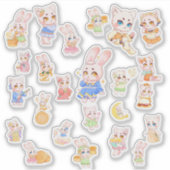 Cute Kawaii Bunny and Cat Stickers シール (正面)