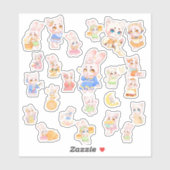 Cute Kawaii Bunny and Cat Stickers シール (シート)