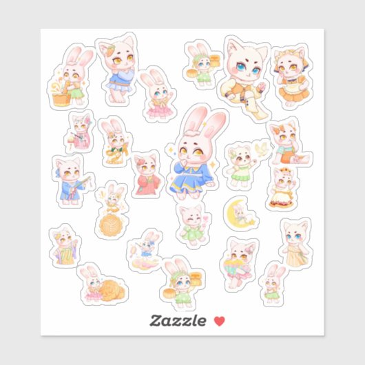 Cute Kawaii Bunny and Cat Stickers シール (シート)